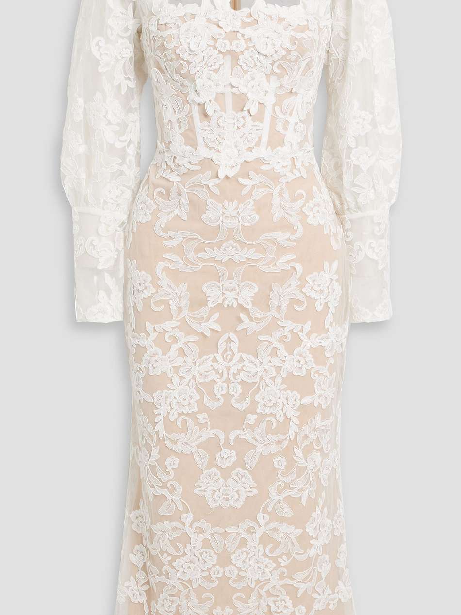 floral-appliquéd corded lace midi dress