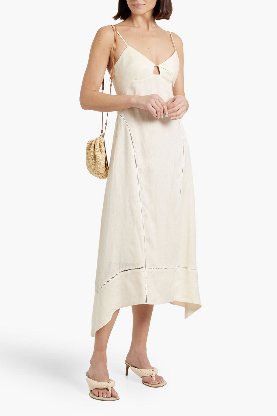 SIMKHAI VAL DRAPED LINEN MIDI DRESS