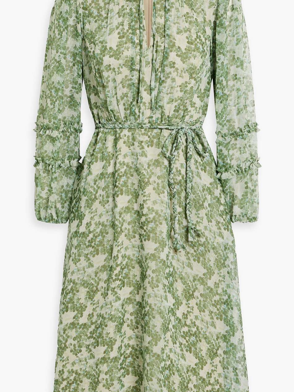 ruffled floral-print chiffon dress