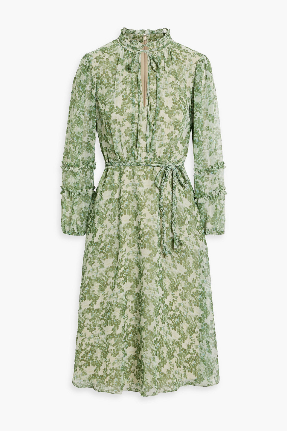 Ruffled floral-print chiffon dress