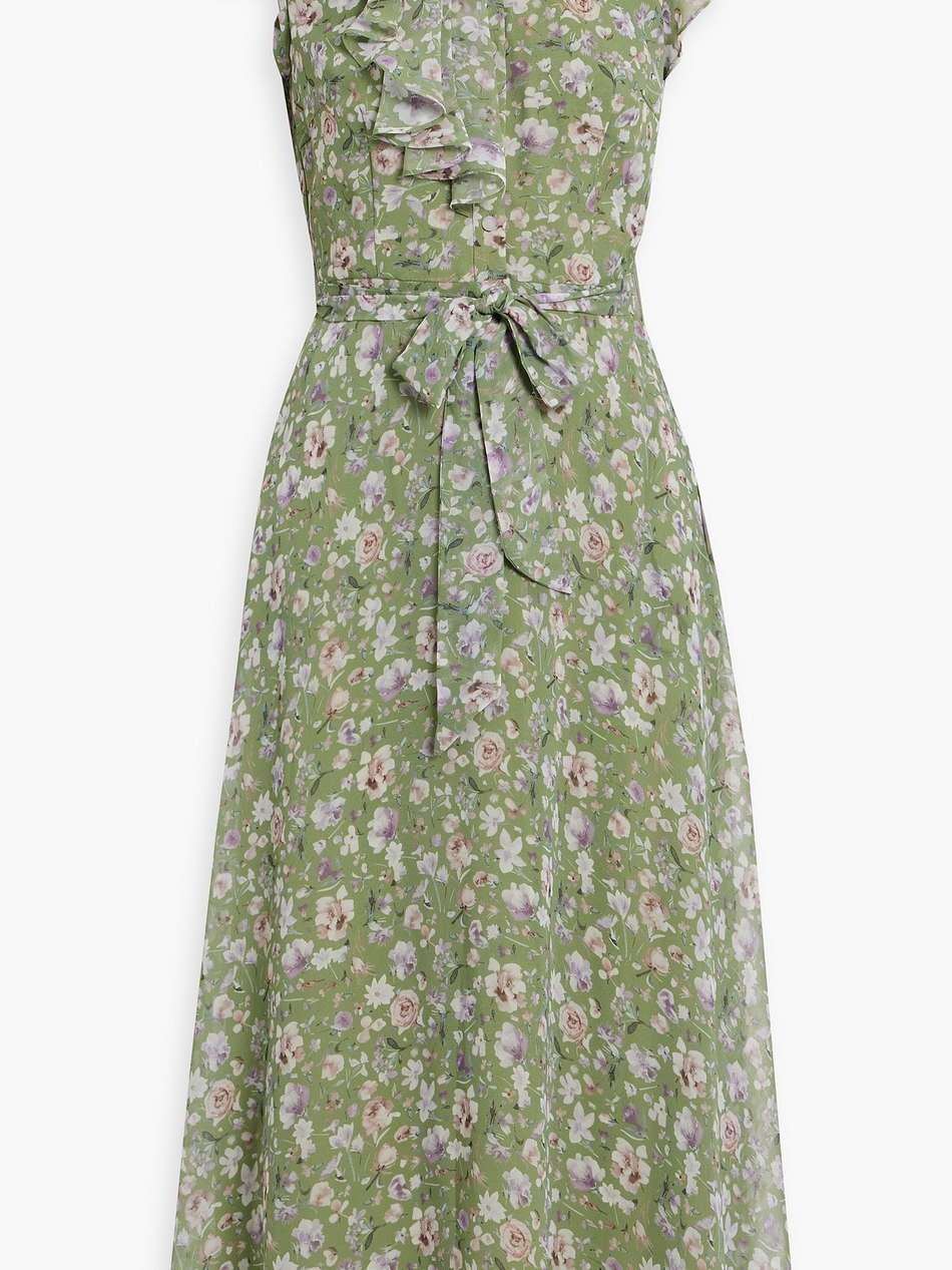 ruffled floral-print chiffon midi dress