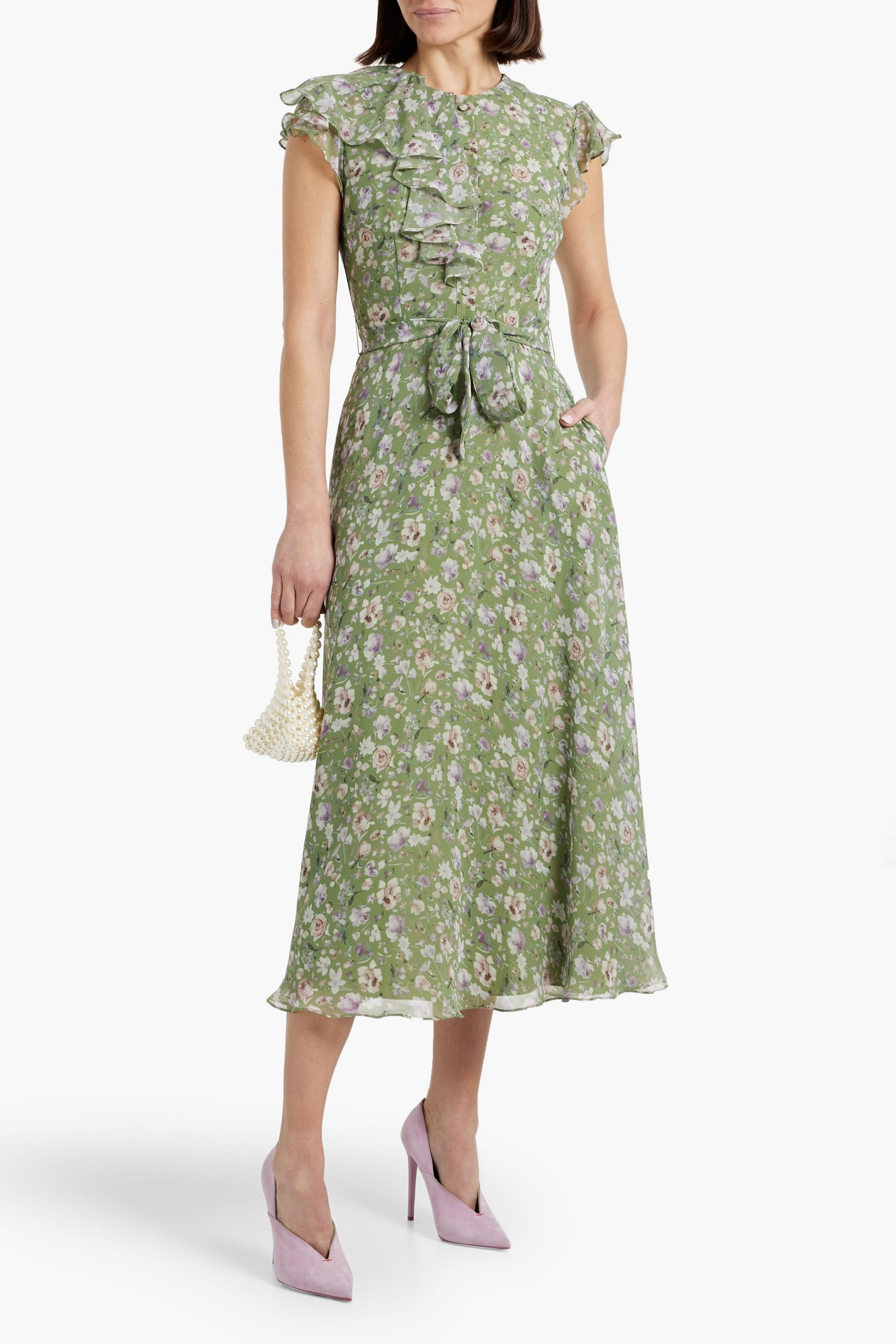 MIKAEL AGHAL Ruffled floral-print chiffon midi dress