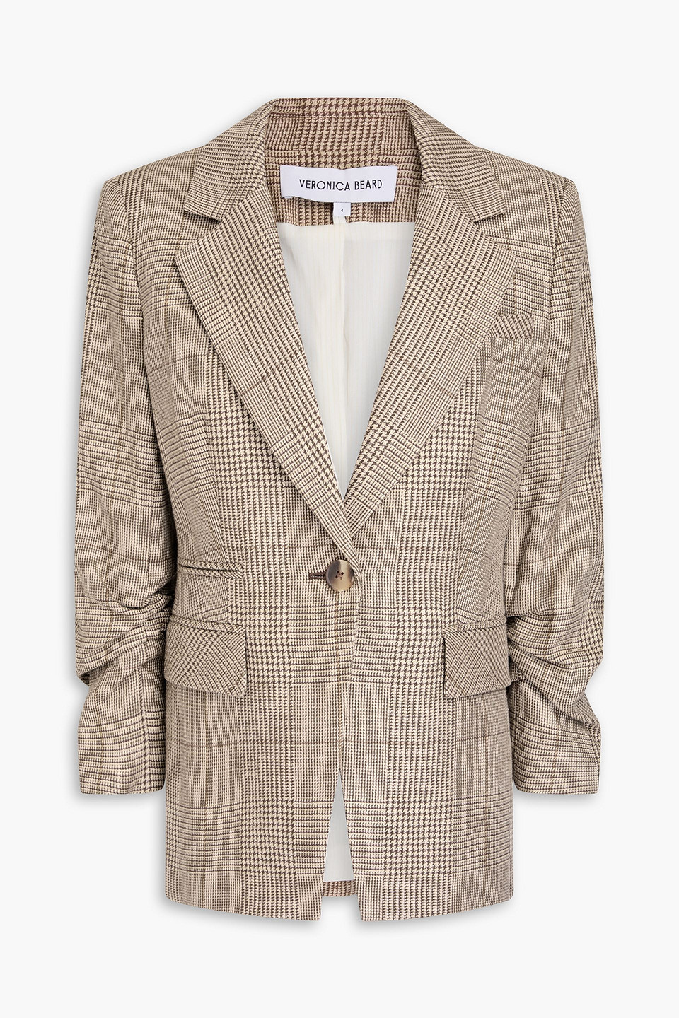 Veronica Beard Battista Prince Of Wales Checked Linen And Cotton-blend Blazer In Mushroom