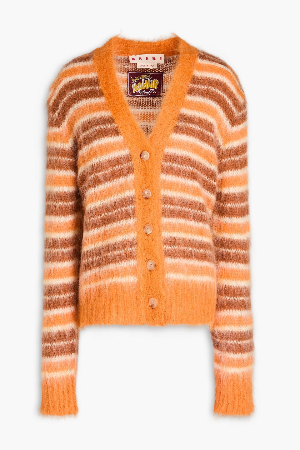 Marni Gestreifter Cardigan Aus Einer Mohairmischung In Orange