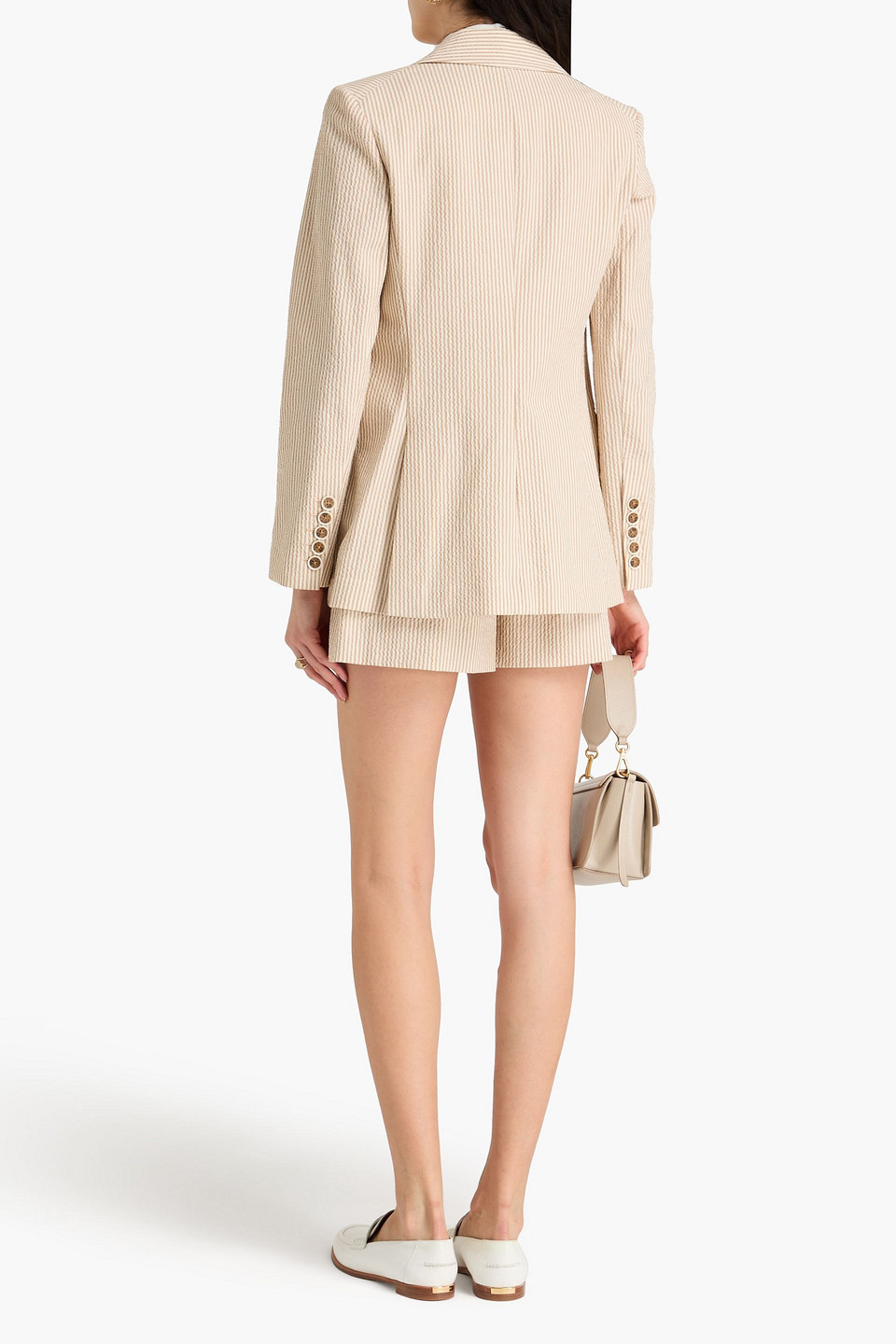 Veronica Beard Didion Double-breasted Striped Cotton-blend Seersucker Blazer In Sandfarben