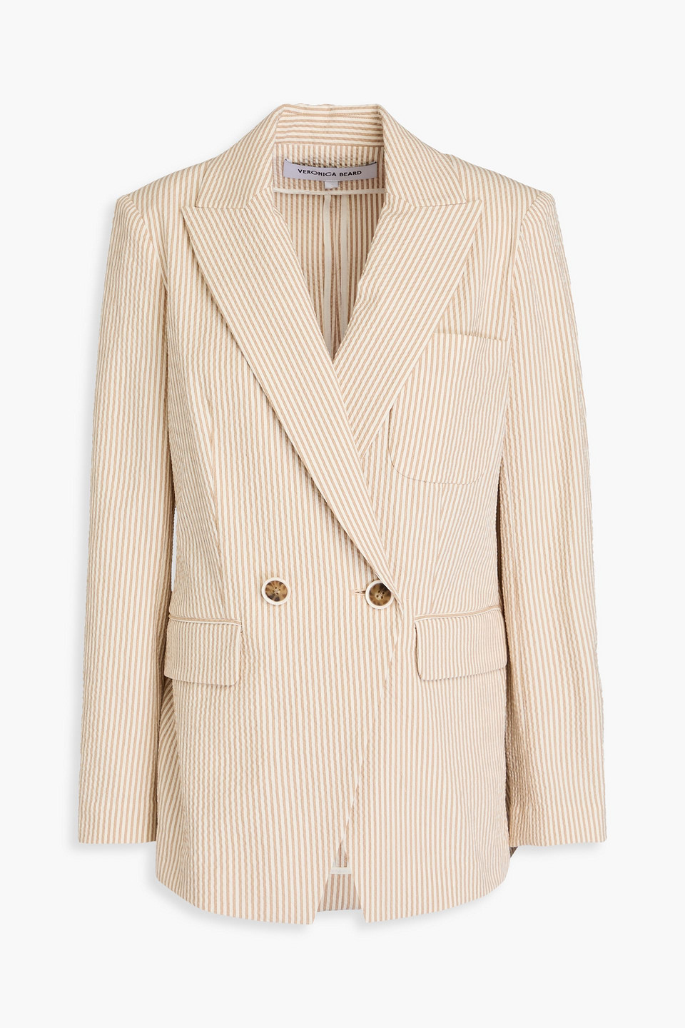 Veronica Beard Didion Double-breasted Striped Cotton-blend Seersucker Blazer In Sandfarben