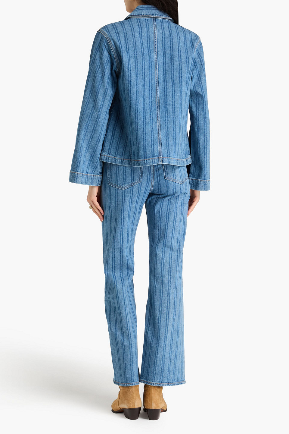 Shop Veronica Beard Dahl Striped Denim Jacket In Mittelblauer Denim