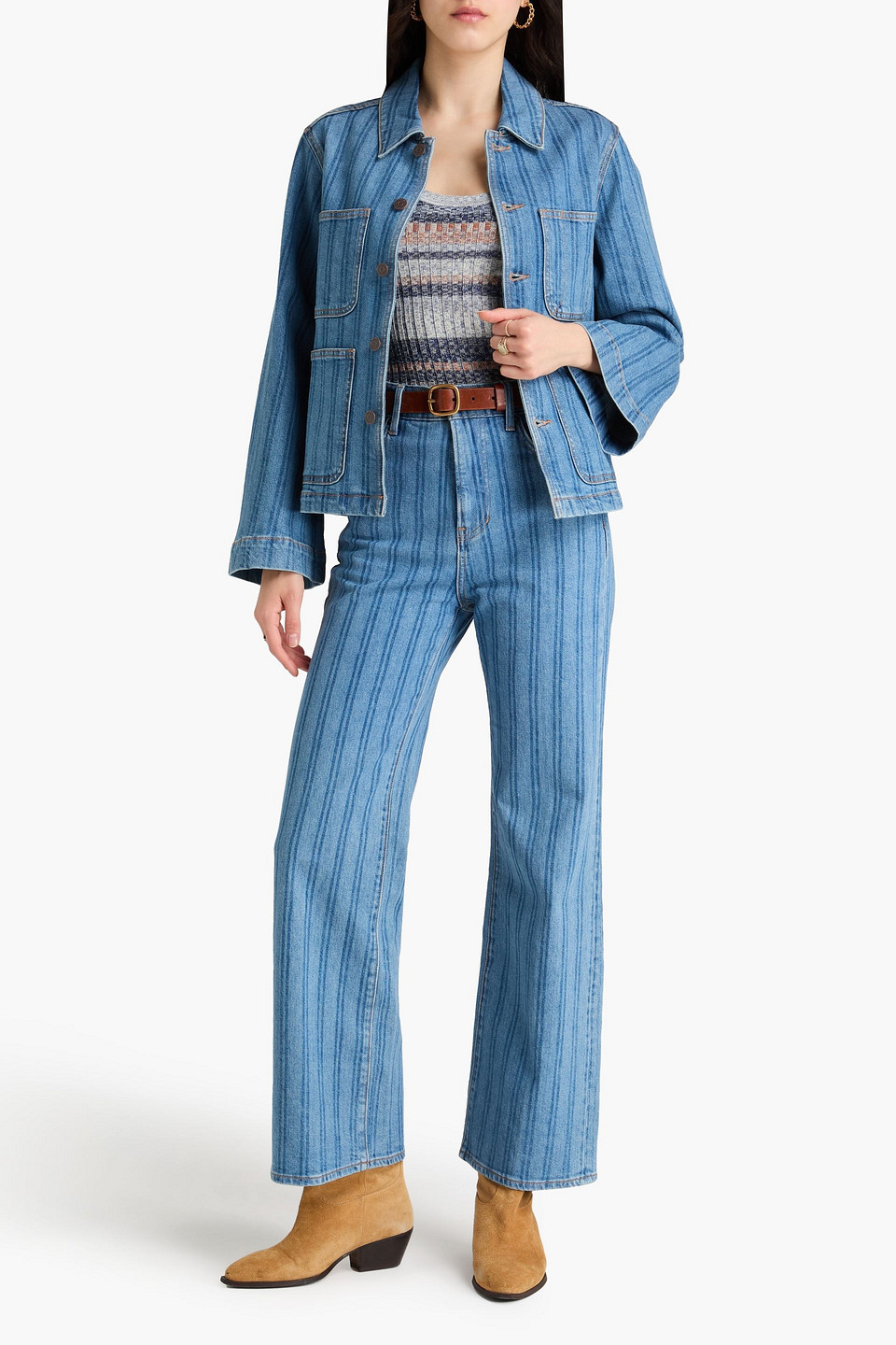 Shop Veronica Beard Dahl Striped Denim Jacket In Mittelblauer Denim