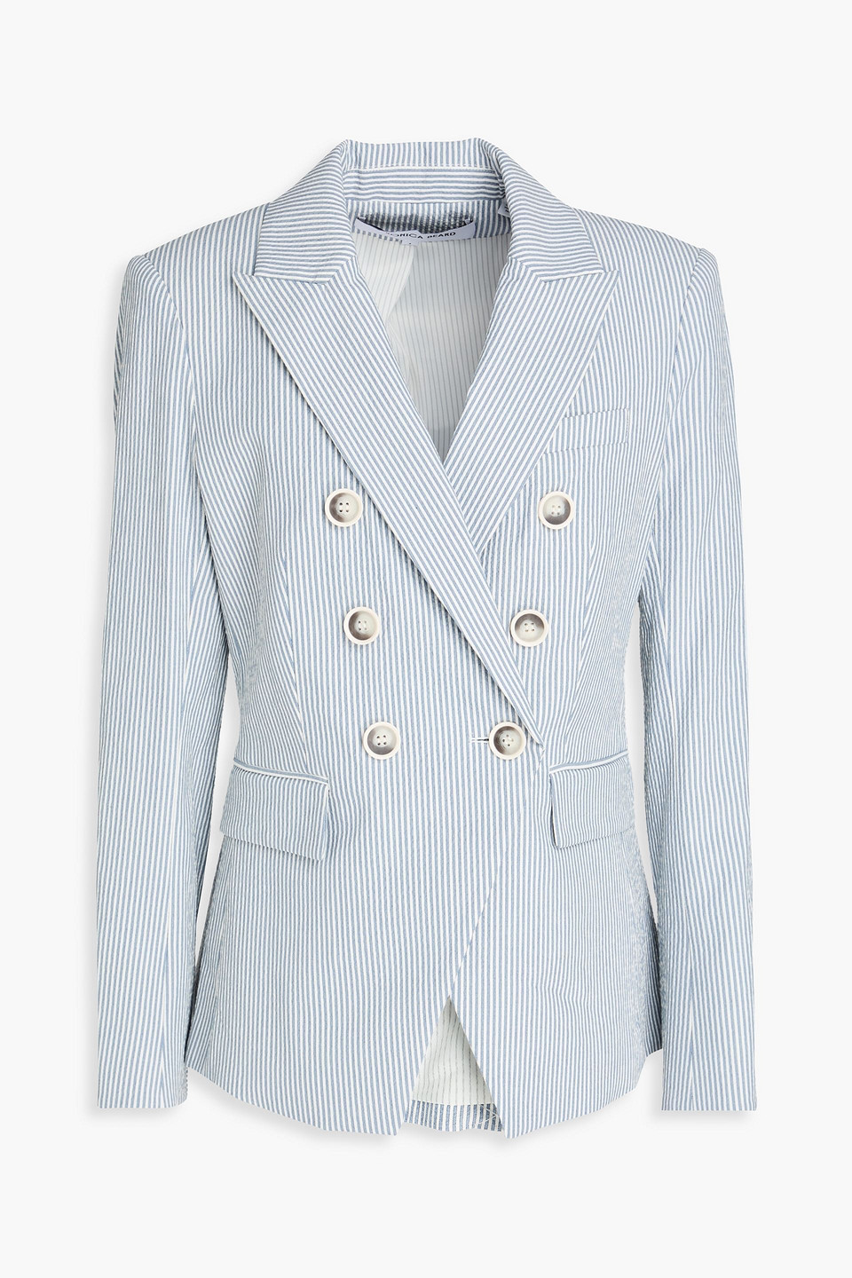Veronica Beard Miller Dickey Double-breasted Striped Cotton-blend Seersucker Blazer In Schieferblau