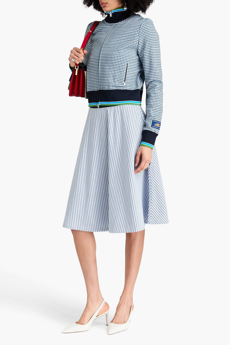 Marni Checked Jacquard-knit Track Jacket In Light Blue