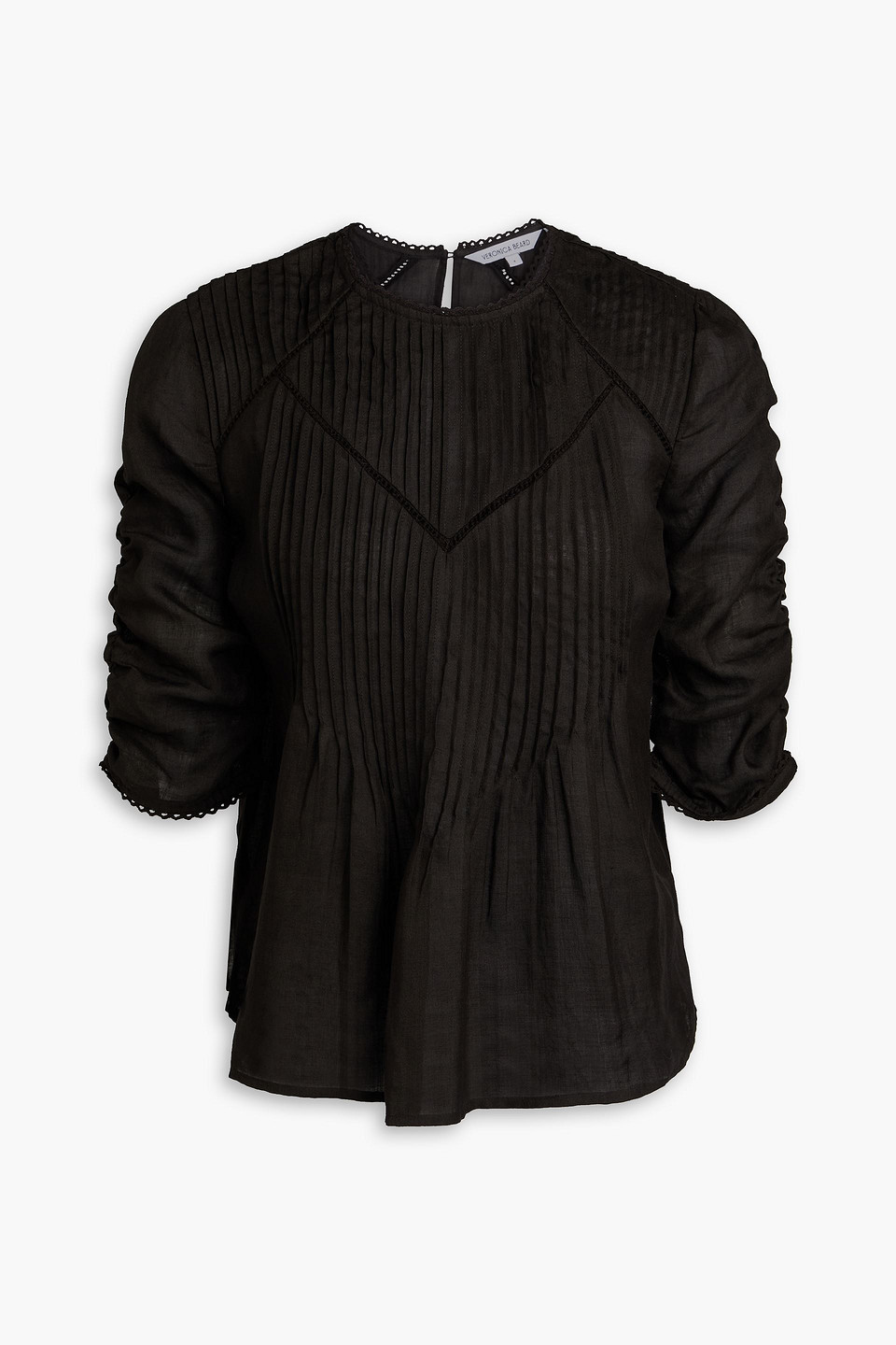 Veronica Beard Bryce Crocheted Lace-trimmed Ramie Top In Black