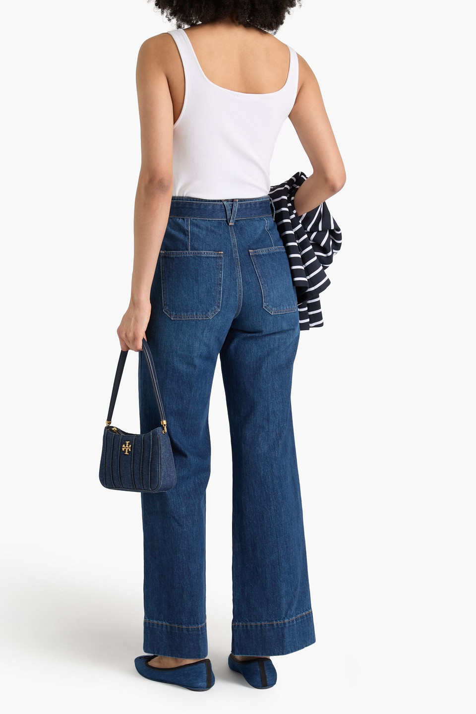 Veronica Beard Taylor Belted High-rise Wide-leg Jeans In Dunkelblauer Denim