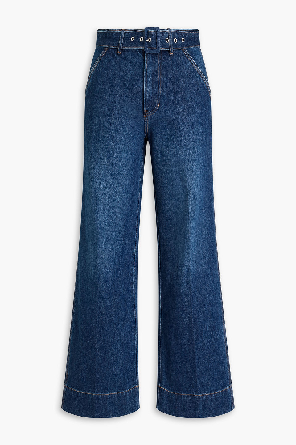 Veronica Beard Taylor Belted High-rise Wide-leg Jeans In Dunkelblauer Denim
