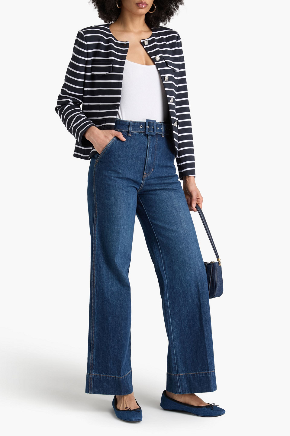 Veronica Beard Taylor Belted High-rise Wide-leg Jeans In Dunkelblauer Denim