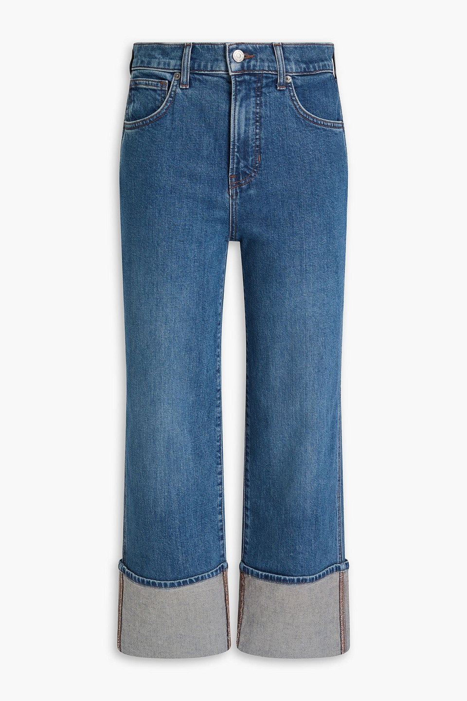 Veronica Beard Dylan Hoch Sitzende Cropped Jeans Mit Geradem Bein In Mittelblauer Denim