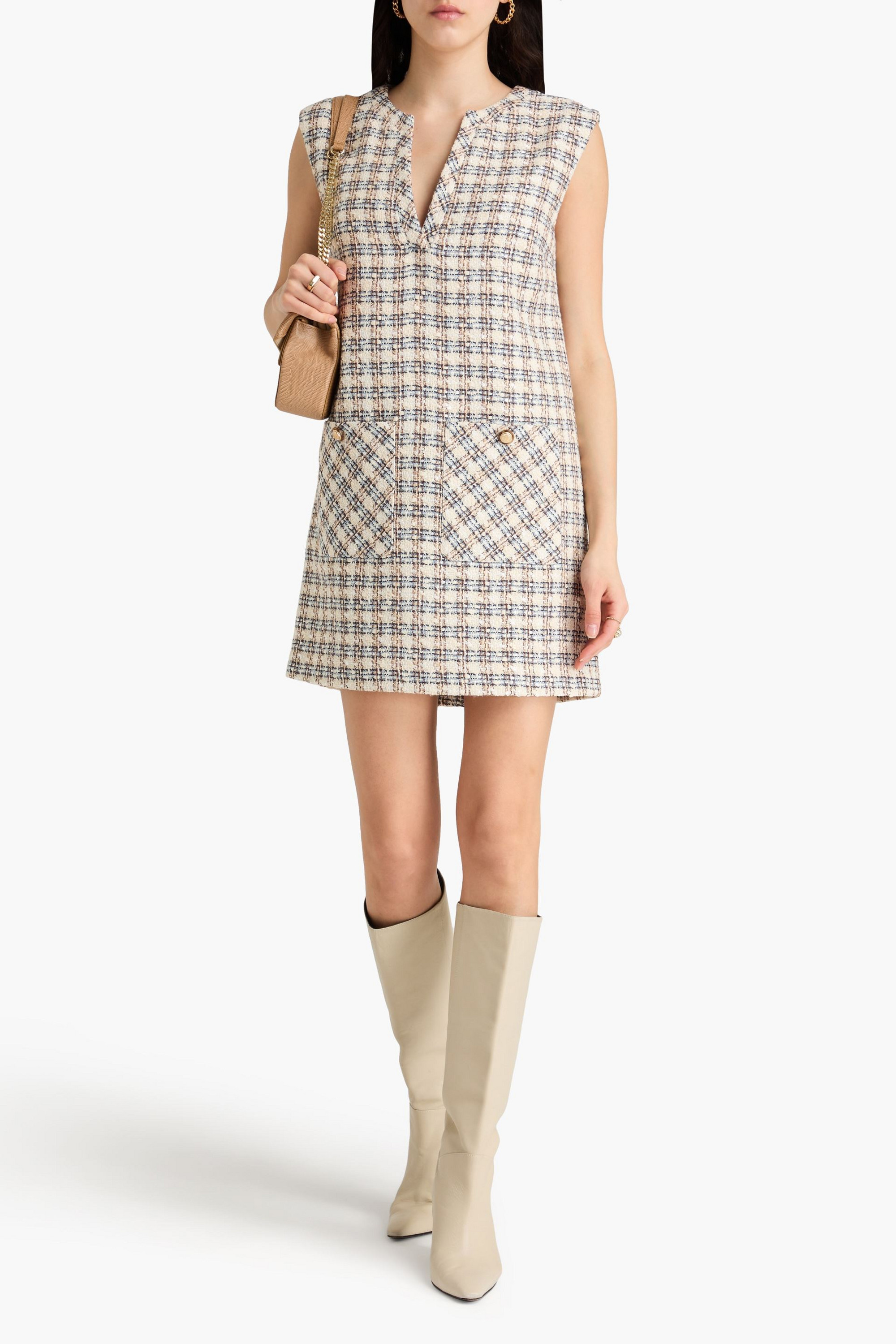 Veronica Beard Nomi checked cotton-blend tweed mini dress