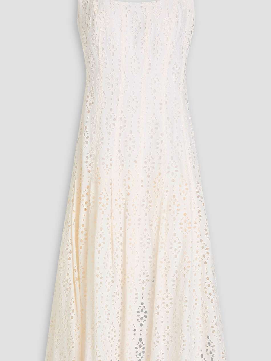 jolie pleated broderie anglaise cotton midi dress