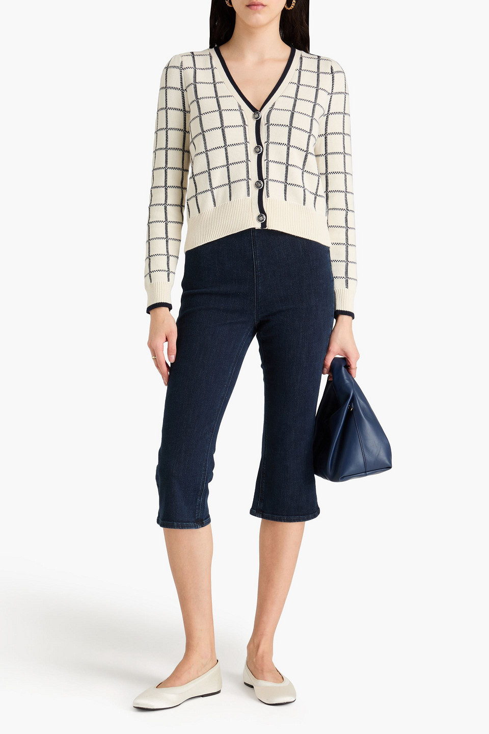 Veronica Beard Adaire Cardigan Aus Jacquard-strick Aus Baumwolle Mit Karomuster In Elfenbein