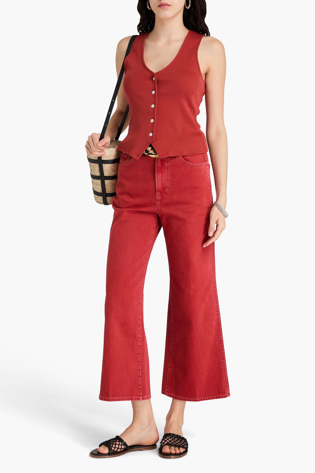 VERONICA BEARD Hoorne ribbed stretch-Pima cotton-jersey top