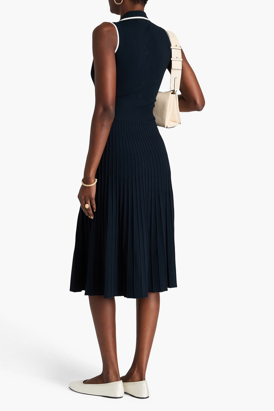 Veronica Beard Meralda Pleated Knitted Midi Shirt Dress In Marineblau