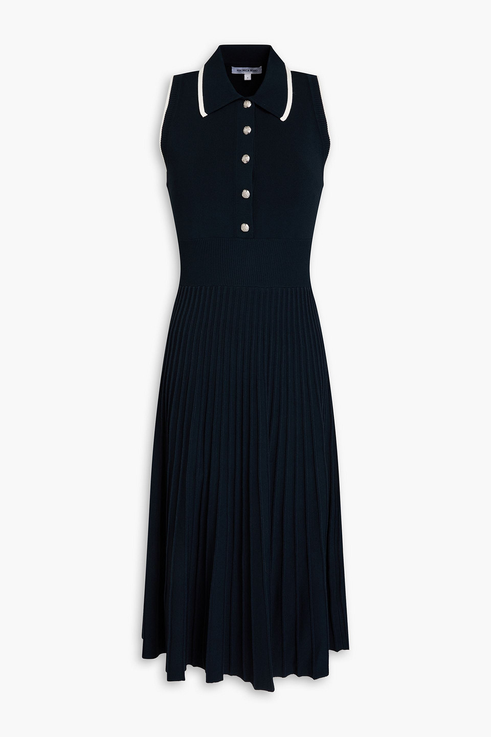 Veronica Beard Meralda Pleated Knitted Midi Shirt Dress In Marineblau