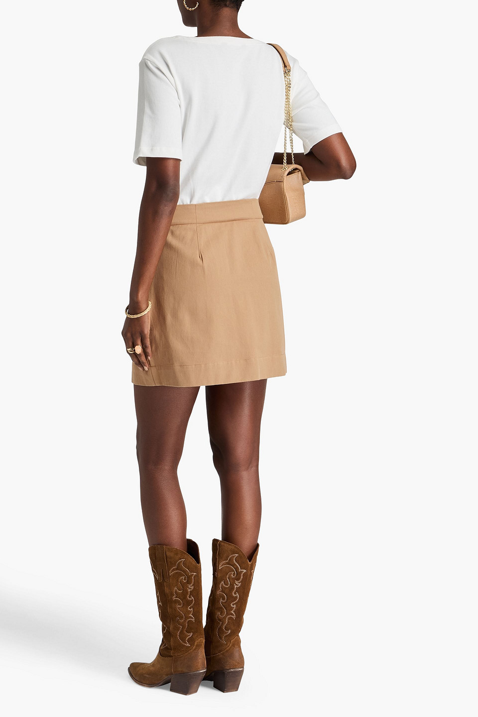Veronica Beard Elowyn Jersey-paneled Cotton-gabardine Mini Dress In Weiss