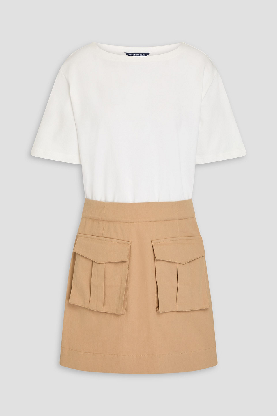 Veronica Beard Elowyn Jersey-paneled Cotton-gabardine Mini Dress In Weiss