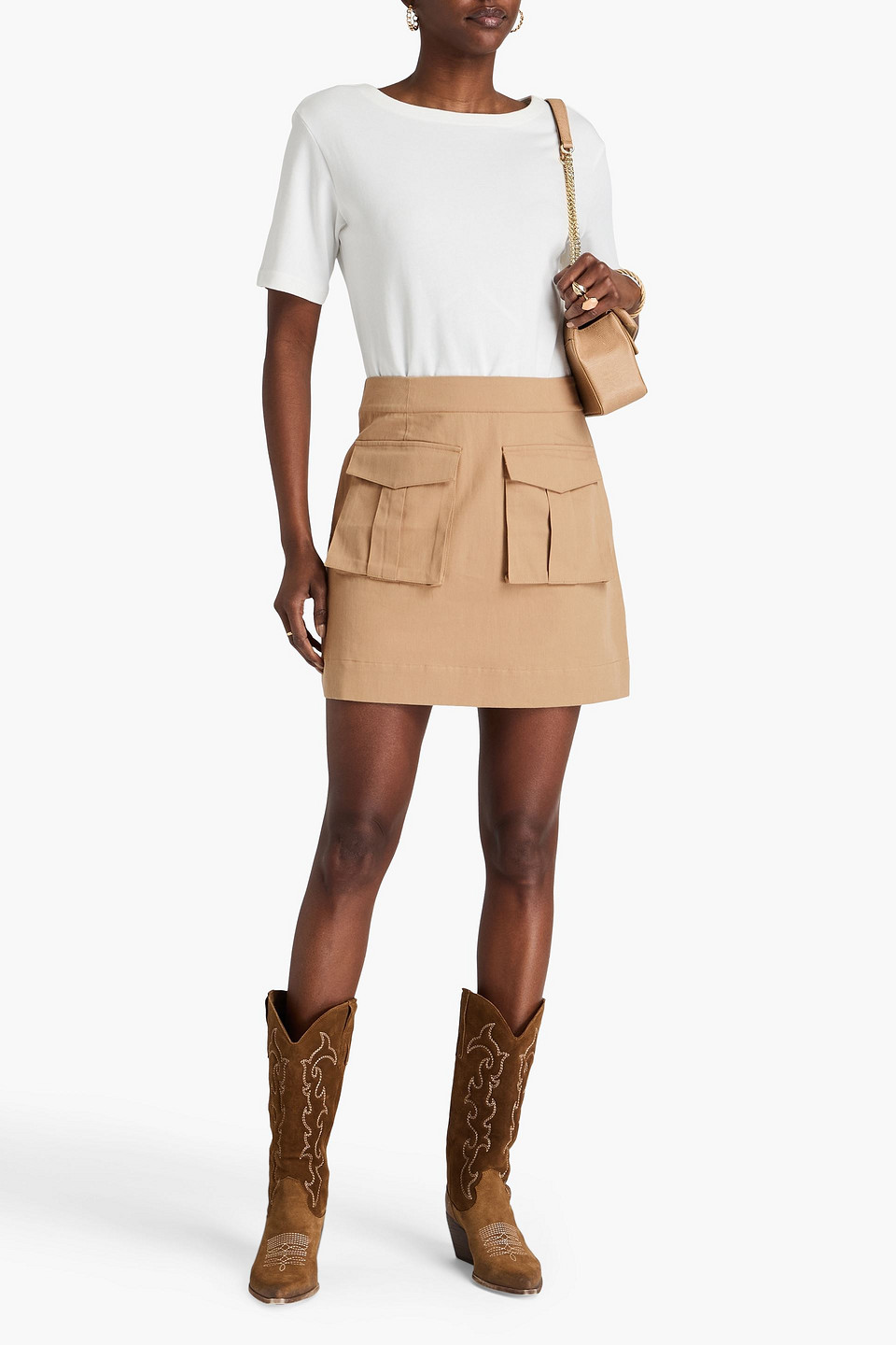 Veronica Beard Elowyn Jersey-paneled Cotton-gabardine Mini Dress In Weiss