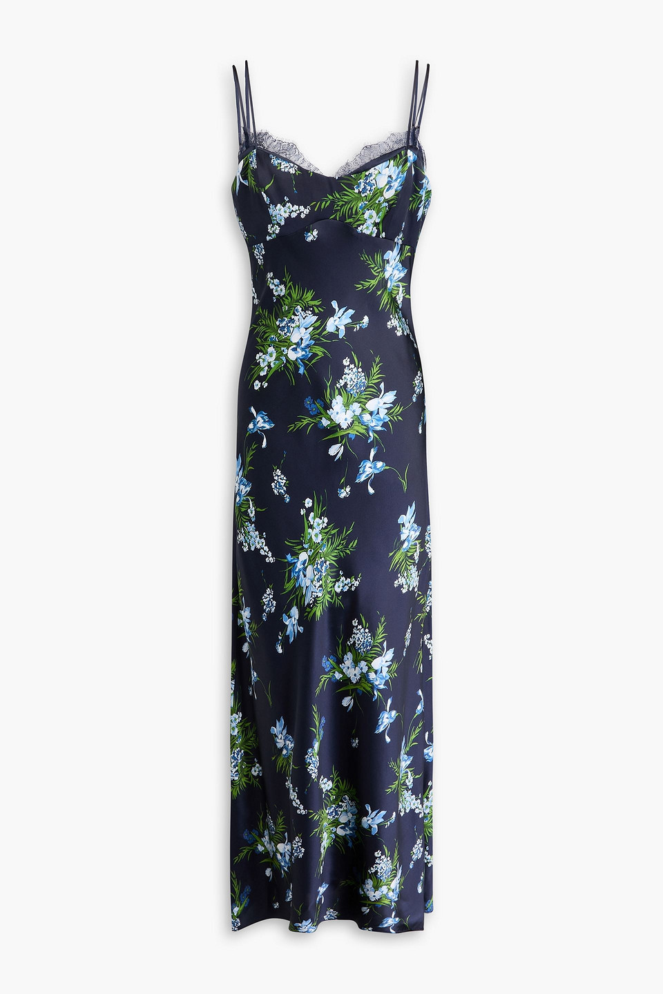 Veronica Beard Bixie Floral-print Silk-blend Satin Maxi Dress In Blue