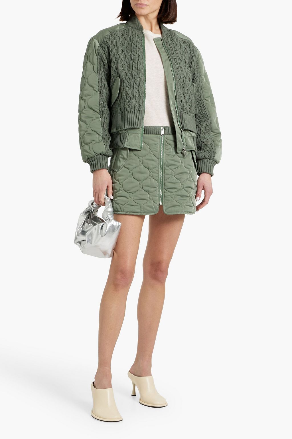 SIMKHAI Rollins quilted shell and cable knit bomber jacket