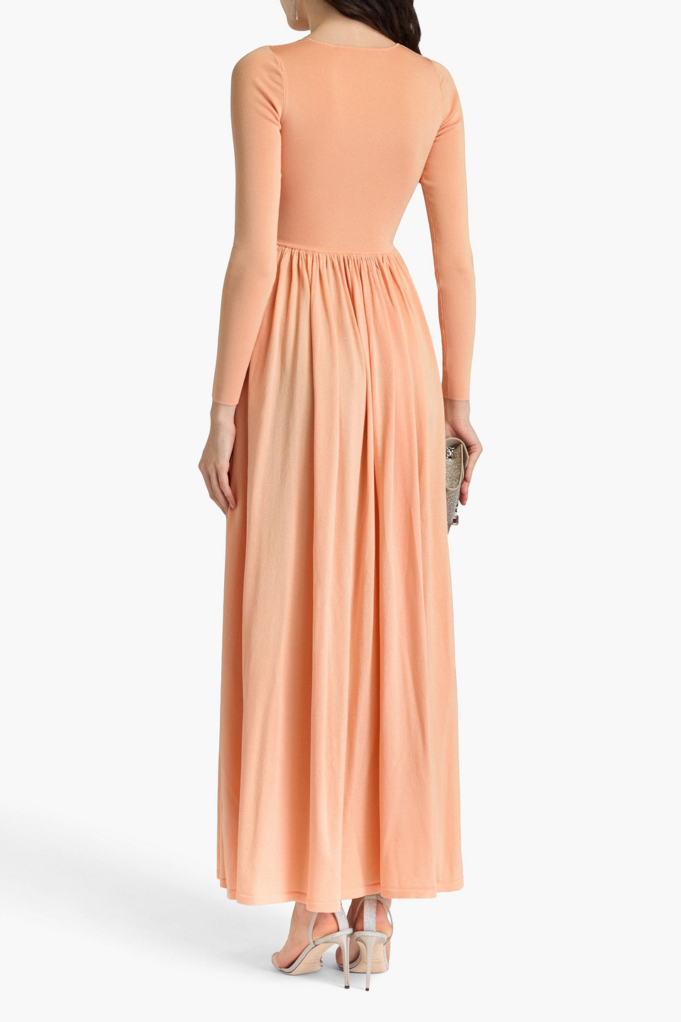 Zimmermann Metallic Stretch-knit Maxi Dress In Pastel Orange