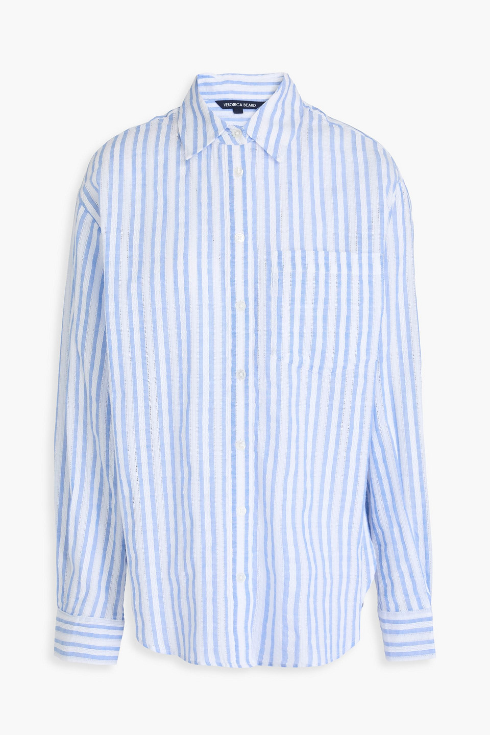 Veronica Beard Keiko Striped Cotton-jacquard Shirt In Light Blue