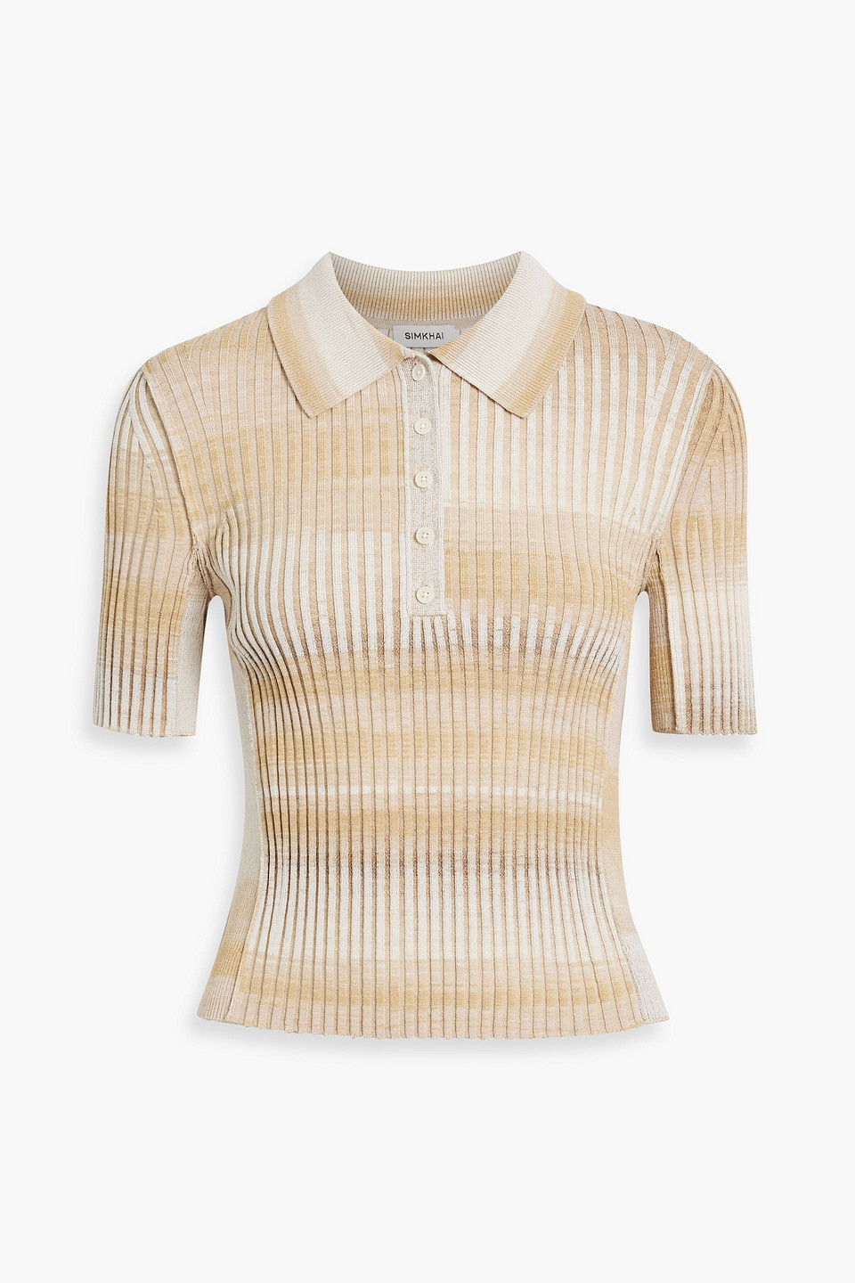 Simkhai Devina Space-dyed Ribbed-knit Polo Shirt In Beige