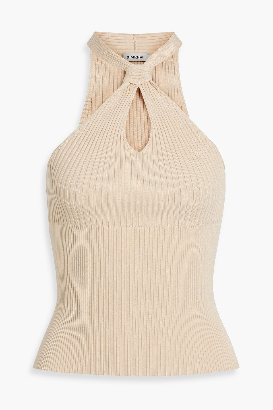 Simkhai Andrea Ribbed-knit Halterneck Top In Beige