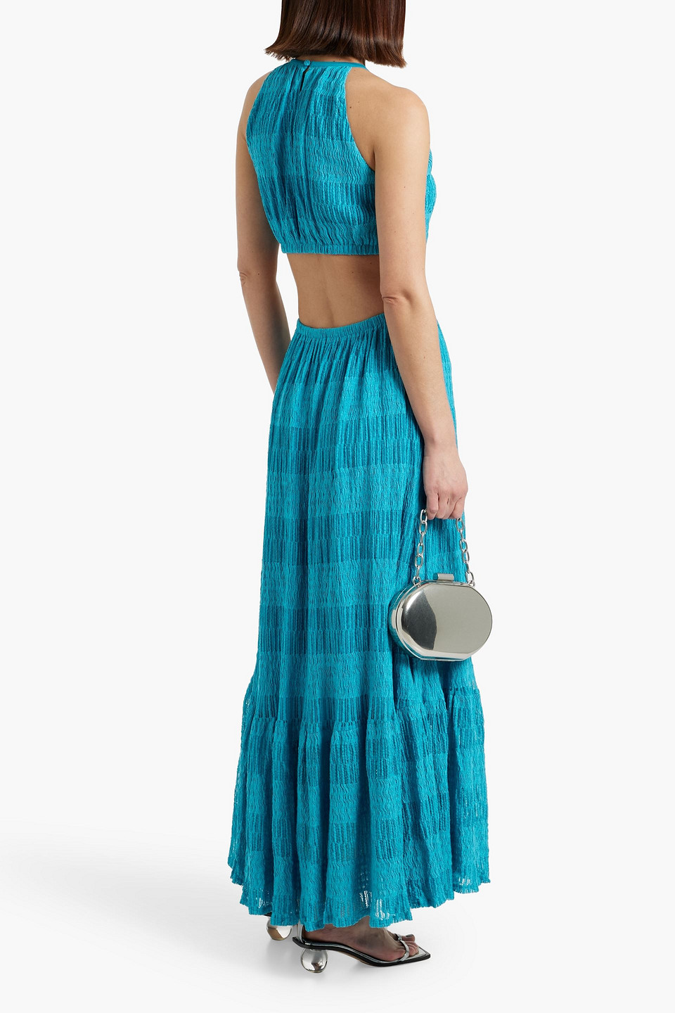 Shop Simkhai Cutout Cotton-blend Maxi Dress In Turquoise