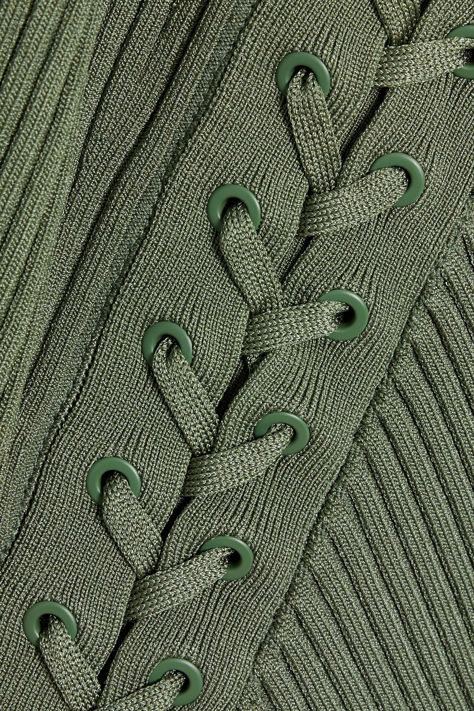 Shop Simkhai Gilly Lace-up Ribbed-knit Mini Dress In Sage Green