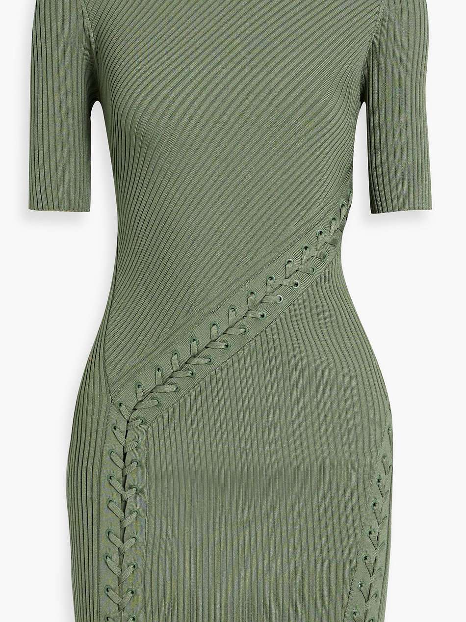 gilly lace-up ribbed-knit mini dress