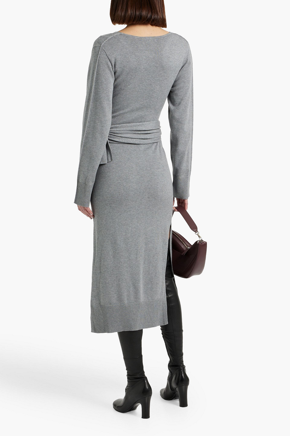 Simkhai Skyla Wrap-effect Cotton And Cashmere-blend Midi Dress In Gray