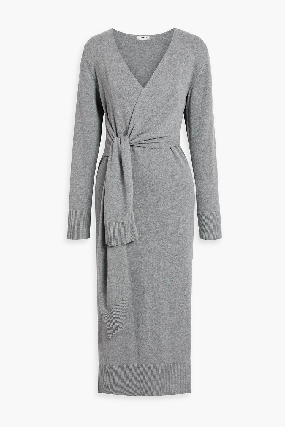 Simkhai Skyla Wrap-effect Cotton And Cashmere-blend Midi Dress In Gray