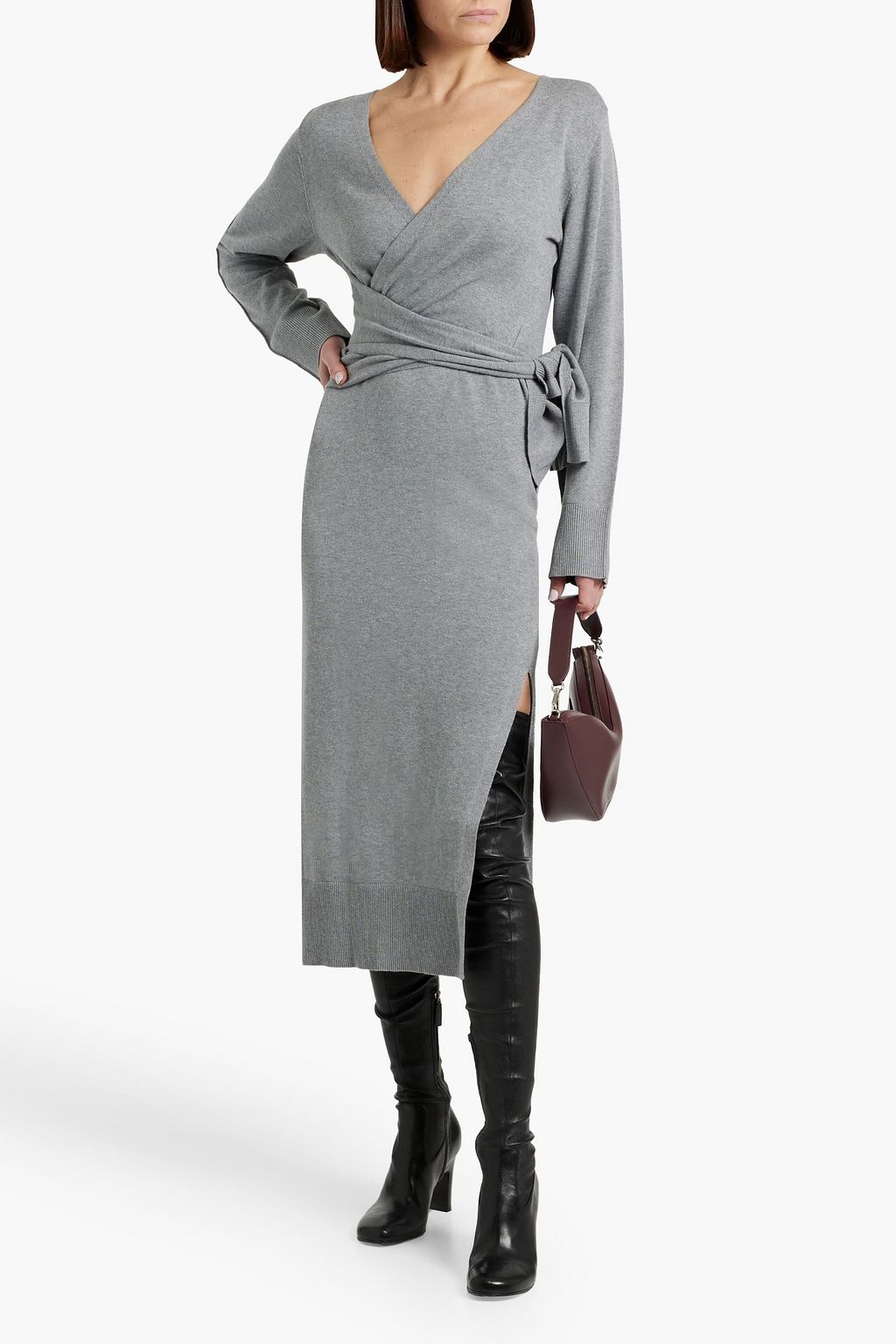 SIMKHAI Skyla wrap-effect cotton and cashmere-blend midi dress