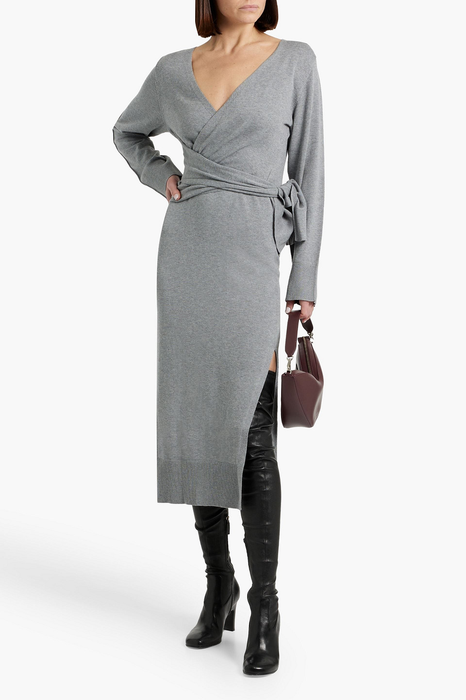 Simkhai Skyla Wrap-effect Cotton And Cashmere-blend Midi Dress In Gray