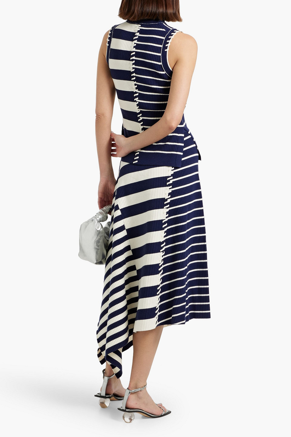 Simkhai Joelene Asymmetric Striped Wool-blend Top In Navy