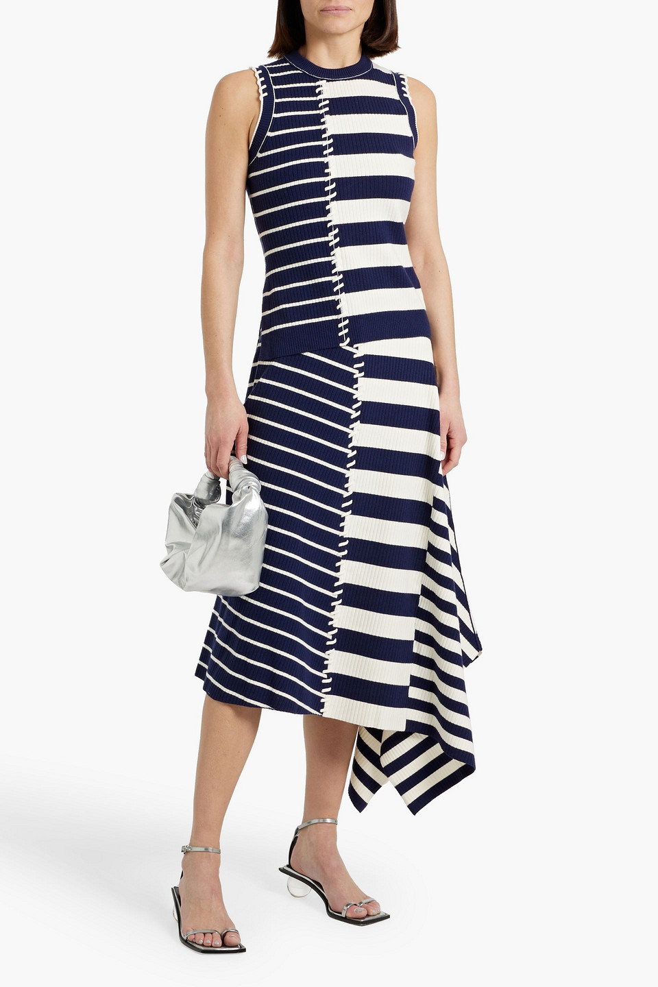 Simkhai Joelene Asymmetric Striped Wool-blend Top In Navy