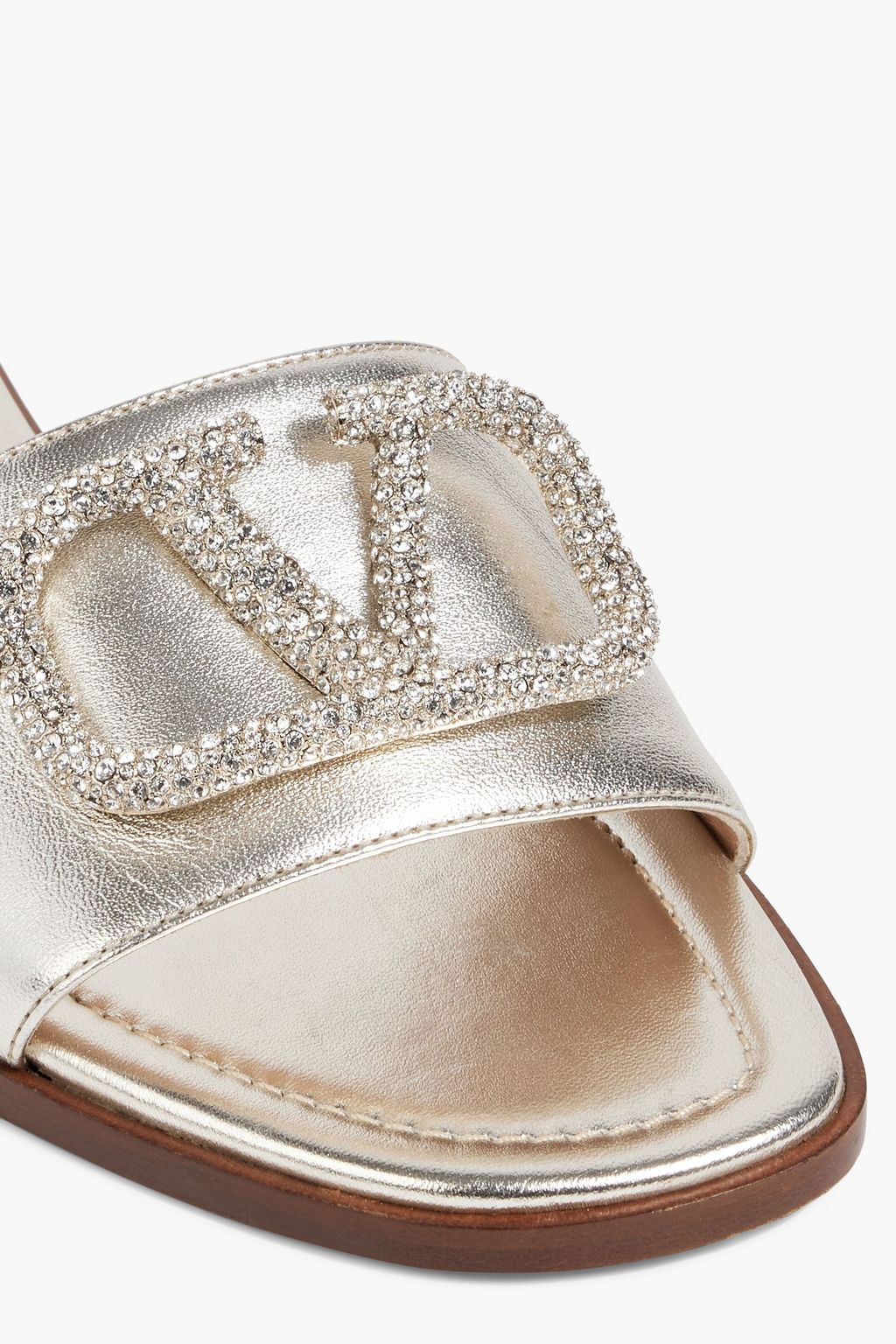 VALENTINO GARAVANI VLOGO crystal-embellished metallic leather slides