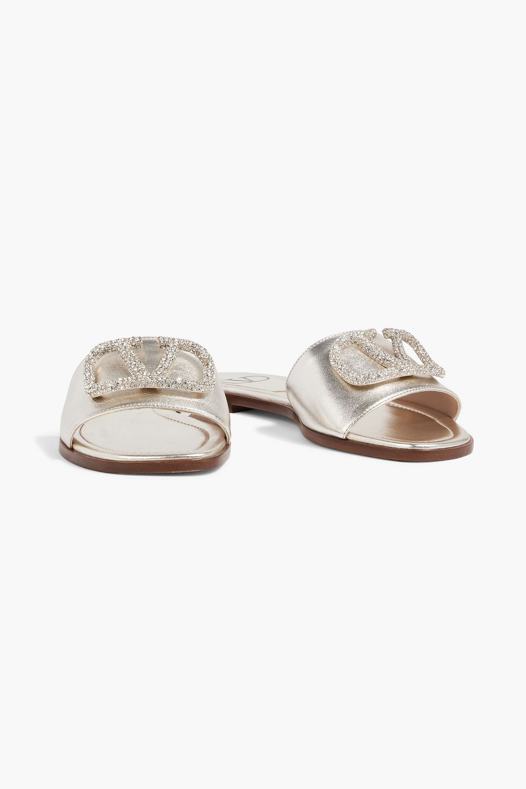 VALENTINO GARAVANI VLOGO crystal-embellished metallic leather slides