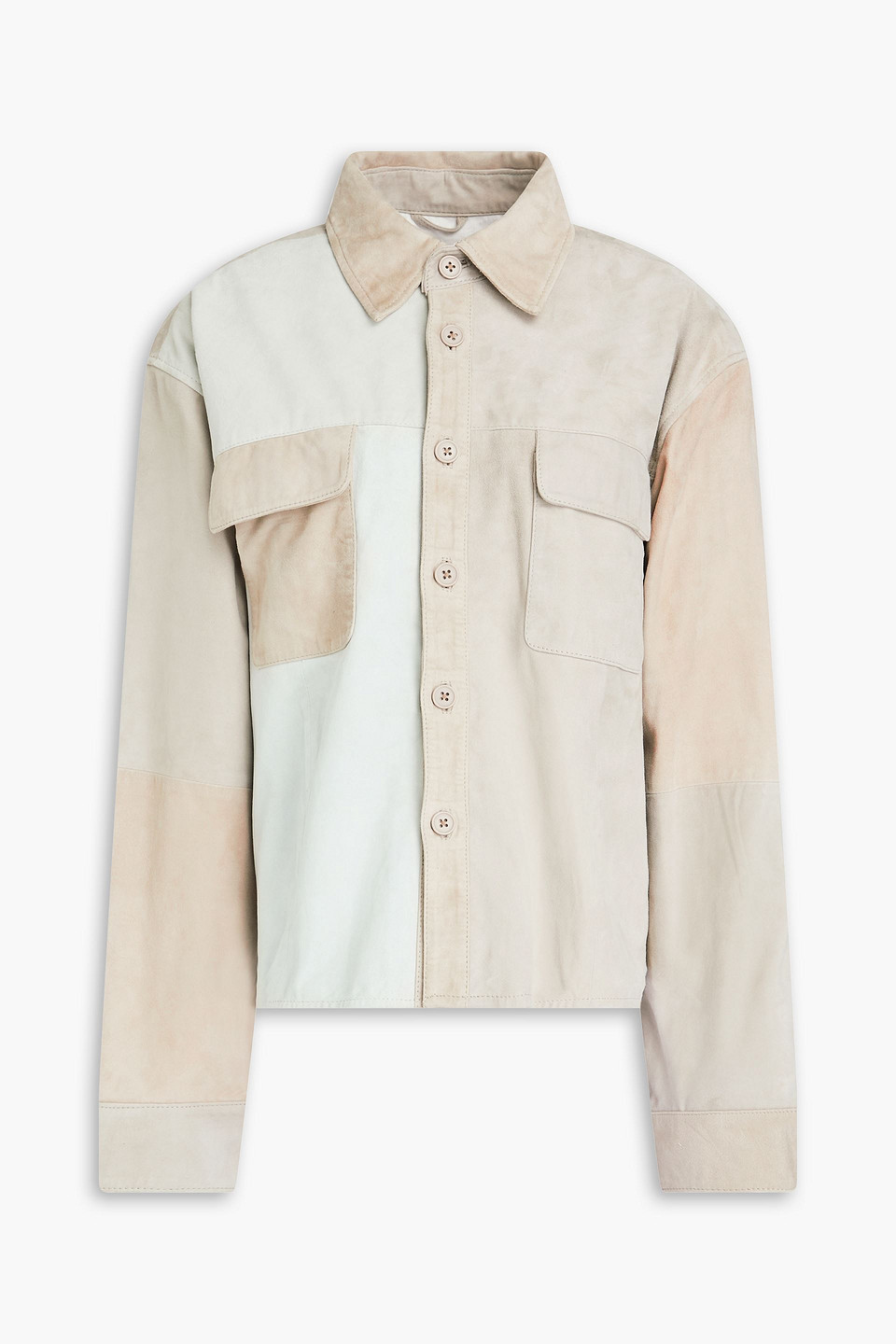 Deadwood Sure Oversized Patchwork-effect Nubuck Shirt Jacket In Beige