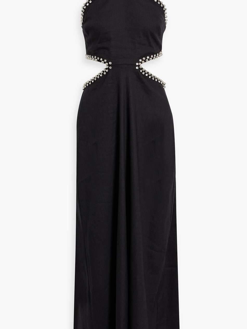 bellina embellished cutout linen-blend halterneck maxi dress