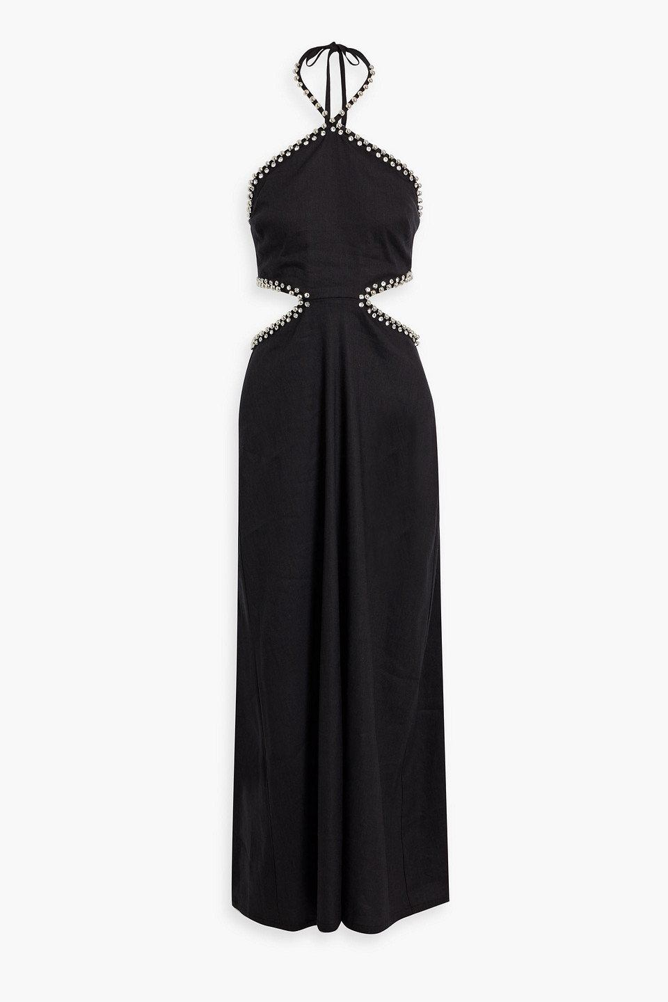 Simkhai Bellina Neckholder-maxikleid Aus Einer Leinenmischung Mit Cut-outs Und Verzierung In Schwarz