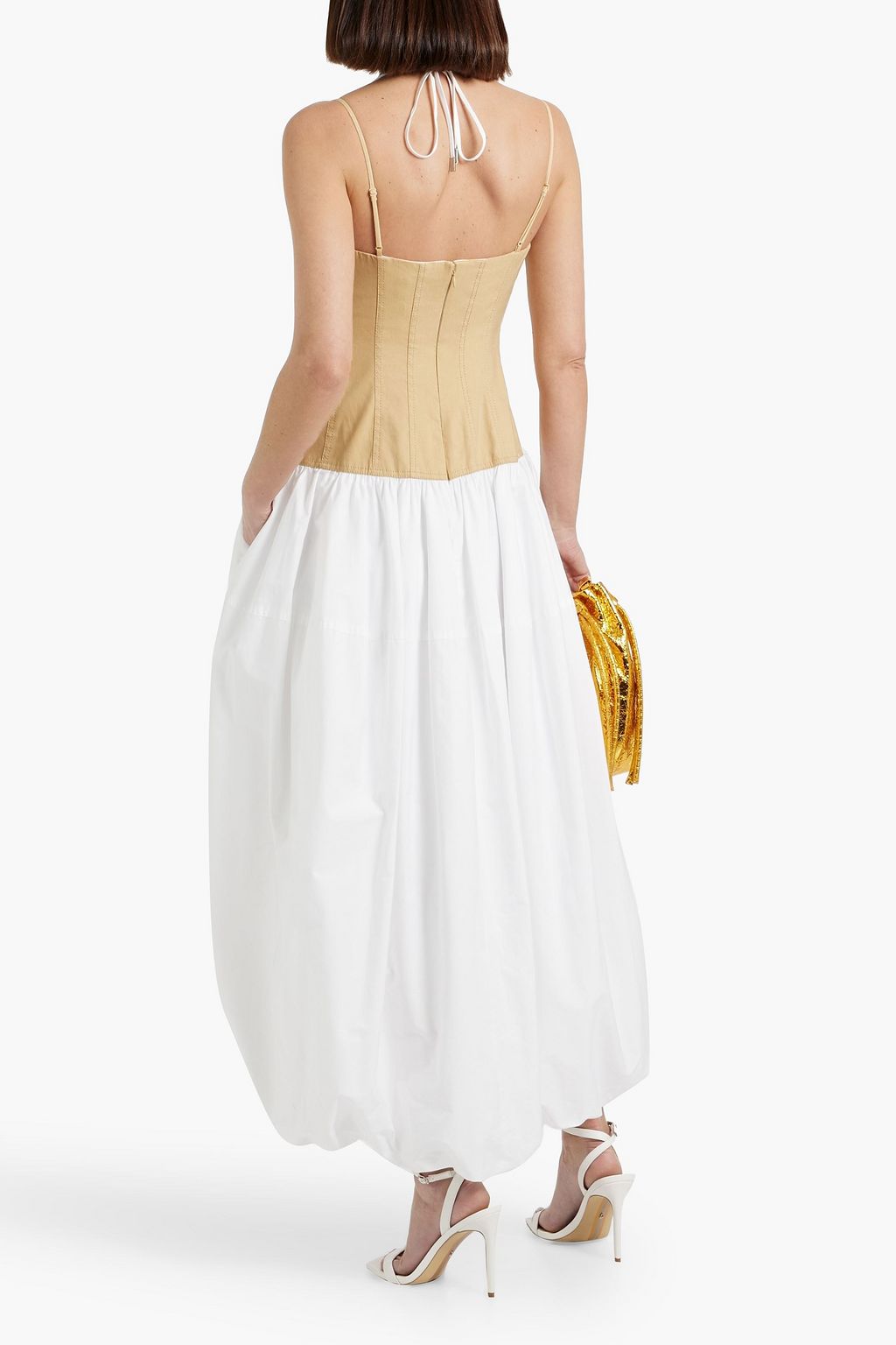 SIMKHAI Pfeiffer linen-blend and cotton-poplin midi dress
