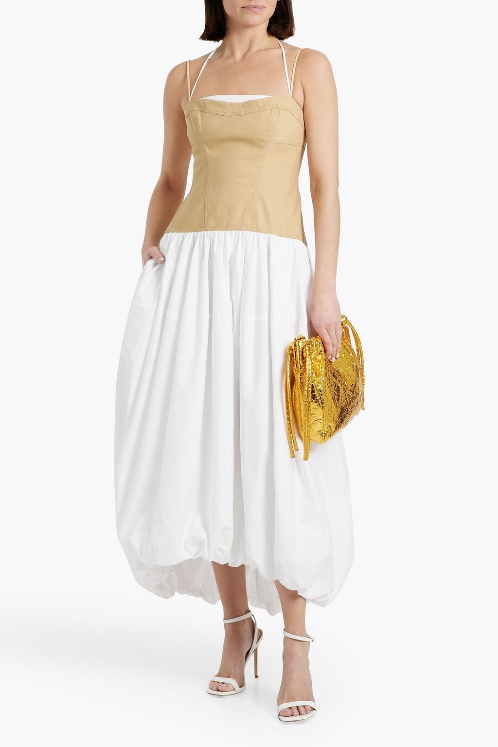 SIMKHAI Pfeiffer linen-blend and cotton-poplin midi dress